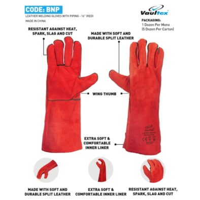 WELDING GLOVES WITH PIPING RED COLOUR - 16