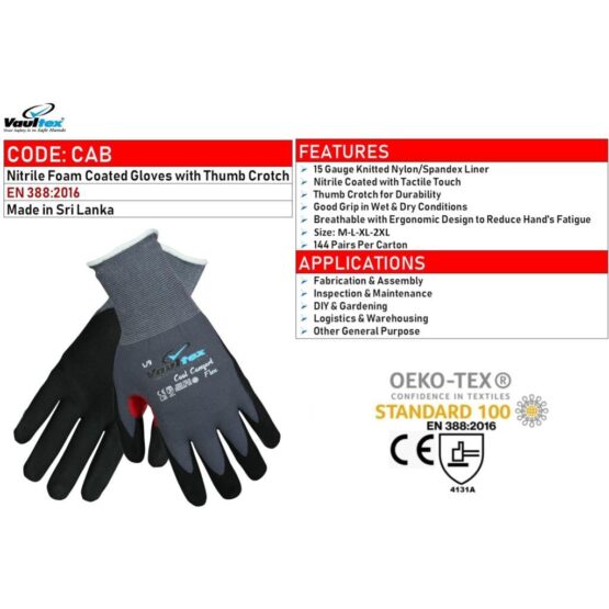 NITRILE FOAM COATED GLOVES WITH THUMB CROTCH