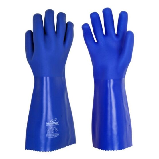BLUE PVC CHEMICAL GLOVES - 16 INCH