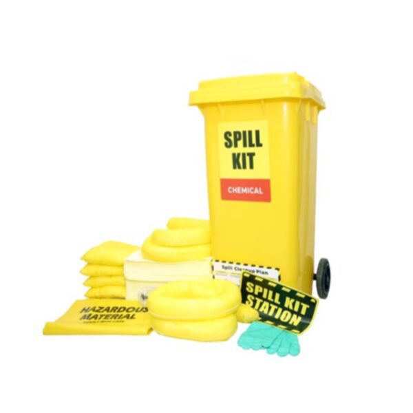 CHEMICAL SPILL KIT IN WHEELIE BIN, CAPACITY: 30 GALLON