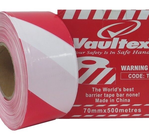 WARNING TAPE RED & WHITE - 70MM x 500 METRE